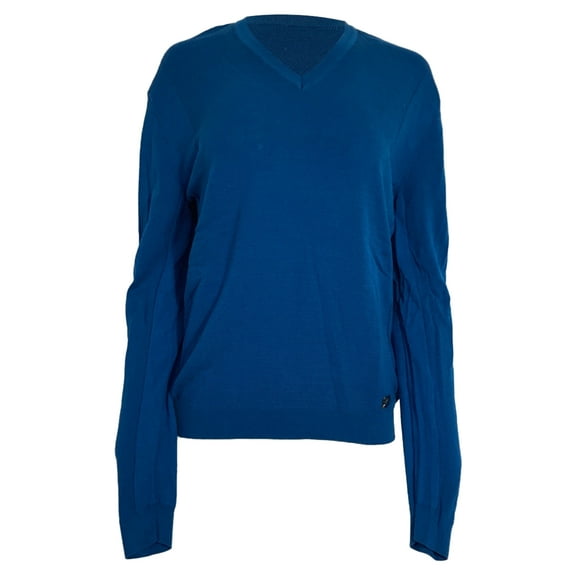Pre-Owned Versace Collection Knitted V-Neck Sweater in Blue Wool