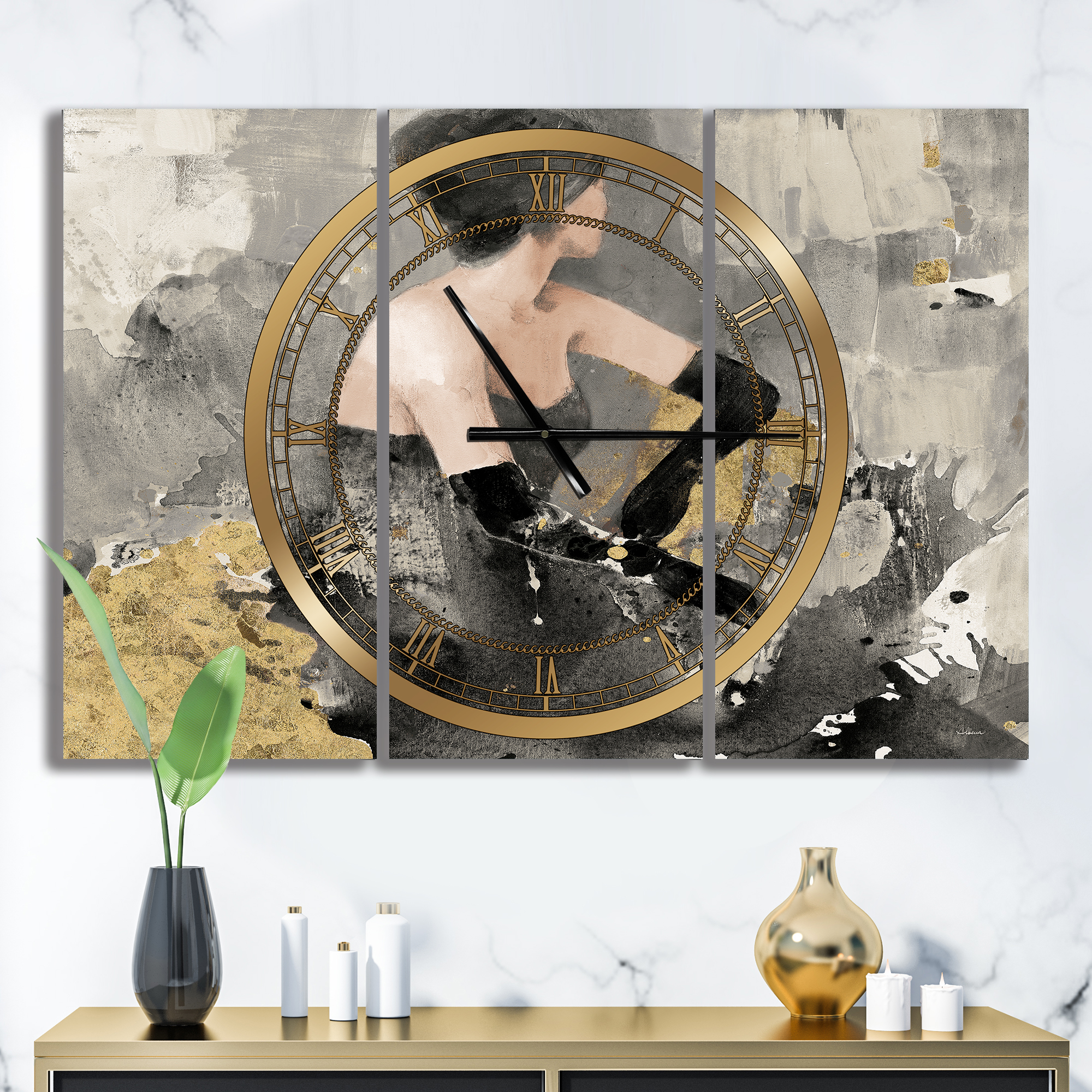 Designart 'Gold Fashion Dance' Traditional Wall Clock