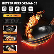 TAIMASI Carbon Steel Wok Pan, 14 Piece Woks & Stir-Fry Pans Set with Wooden Lid & Cookwares, Non-Stick Flat Bottom Chinese Woks Pan for Induction, 12.6
