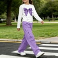 thumbnail image 5 of Spazoro Girls Outfit Sets with Multi‑Pockets, Loose Fit Bow Print Long Sleeve Crewneck Elastic Waist Casual Matching Clothes Sets Purple Size 9-10, 5 of 6