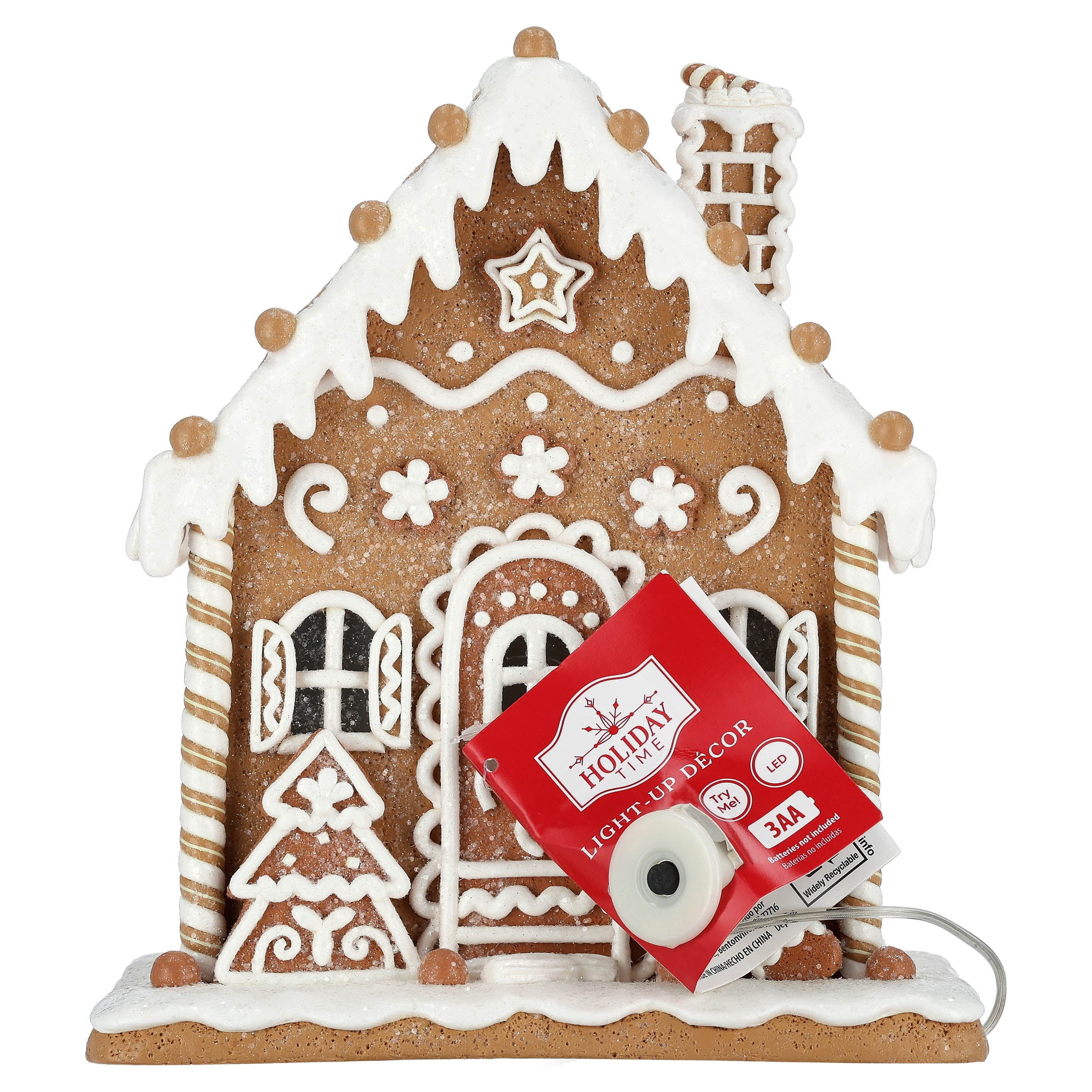 Light-Up Clay Dough Gingerbread Village House Christmas Decoration, Brown and White, 9", by Holiday Time