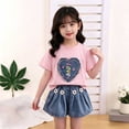 thumbnail image 2 of Pretxorve Kids Girls Outfit Set Summer Heart Short Sleeve Top with Denim Look Shorts 2 Piece Outfits 0-5Y, 2 of 4
