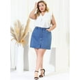 thumbnail image 3 of Unique Bargains Jupe Mini en Denim pour Femme Grande Taille à Boutons, Ligne A, Fente Rétro, avec Poches, 3 of 6