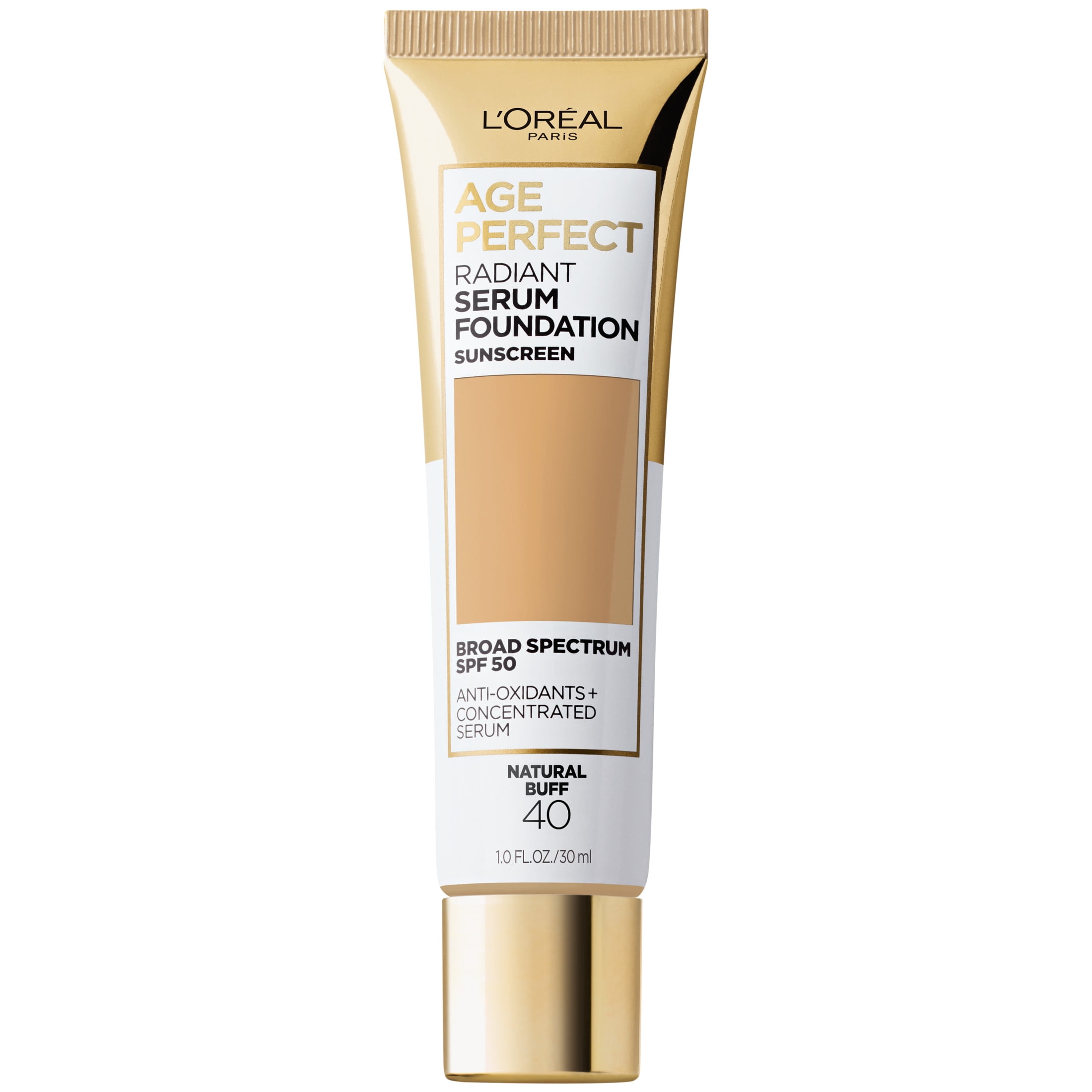 (3 pack) L'Oreal Paris Age Perfect Radiant Serum Foundation Makeup, 40 Natural Buff, 1 fl oz