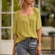 thumbnail image 4 of Camiseta Mujer Manga Corta Botón Camiseta Mujer Verano Top Blusa, L, Verde AweSitey AP001222-07, 4 of 7