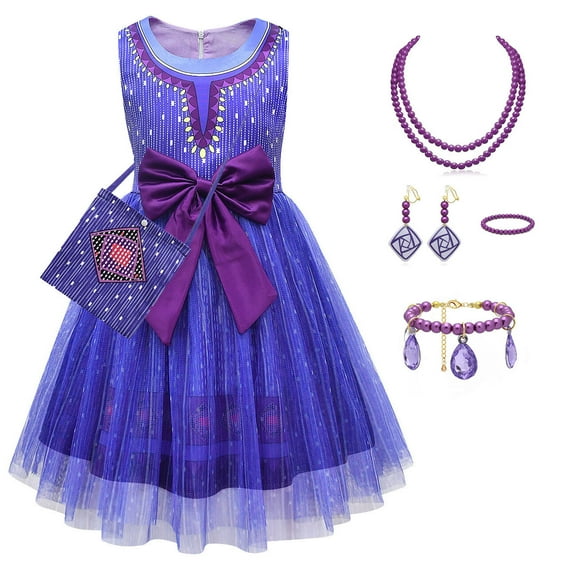 Girls Asha Costume Dress Princess Sleeveless Bowknot Outfits, 3-9Y