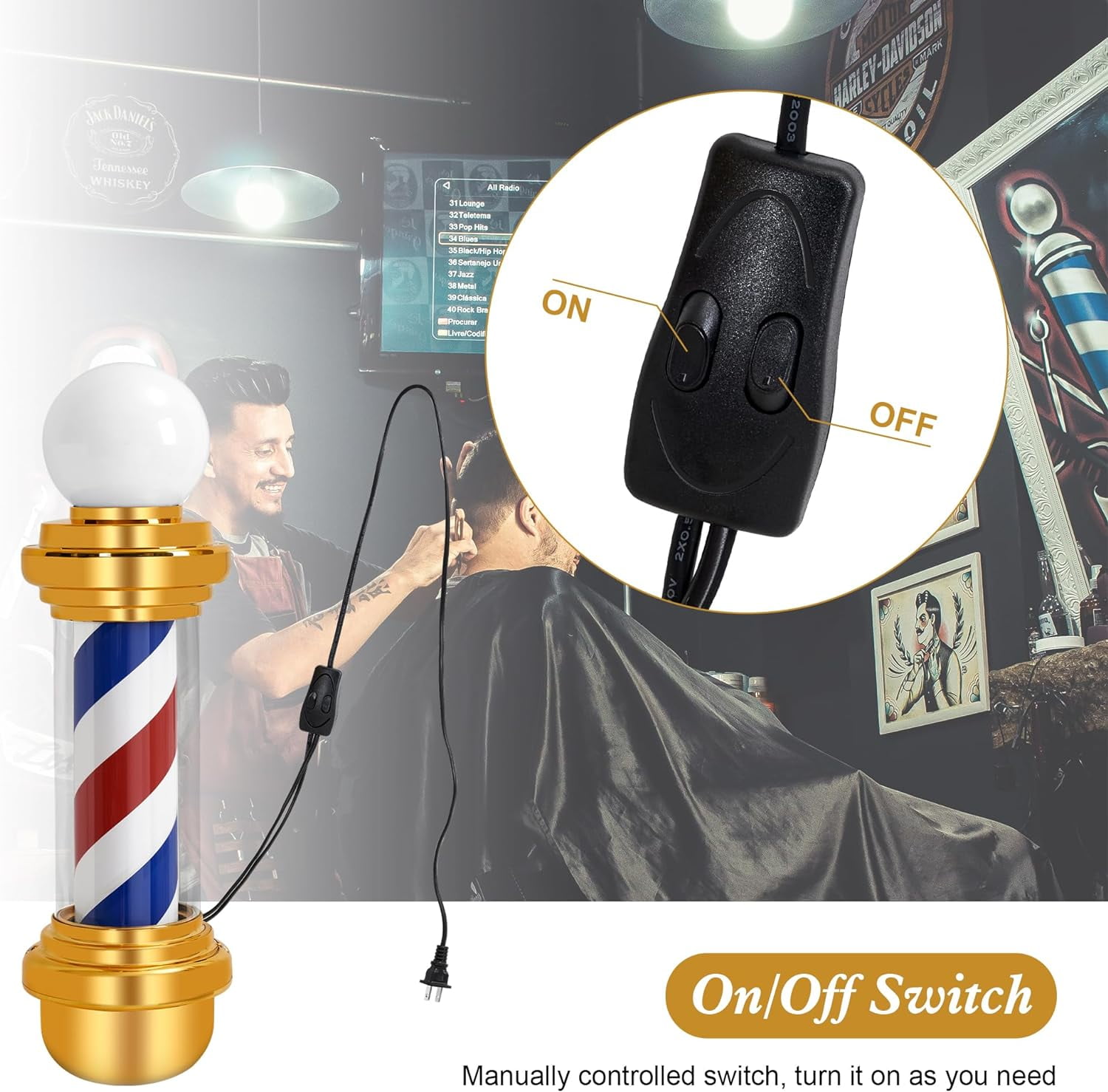 BarberPub Barber Pole with LED, Salon Spa Stripes Rotating Lamp, Barbershop Open Sign L018