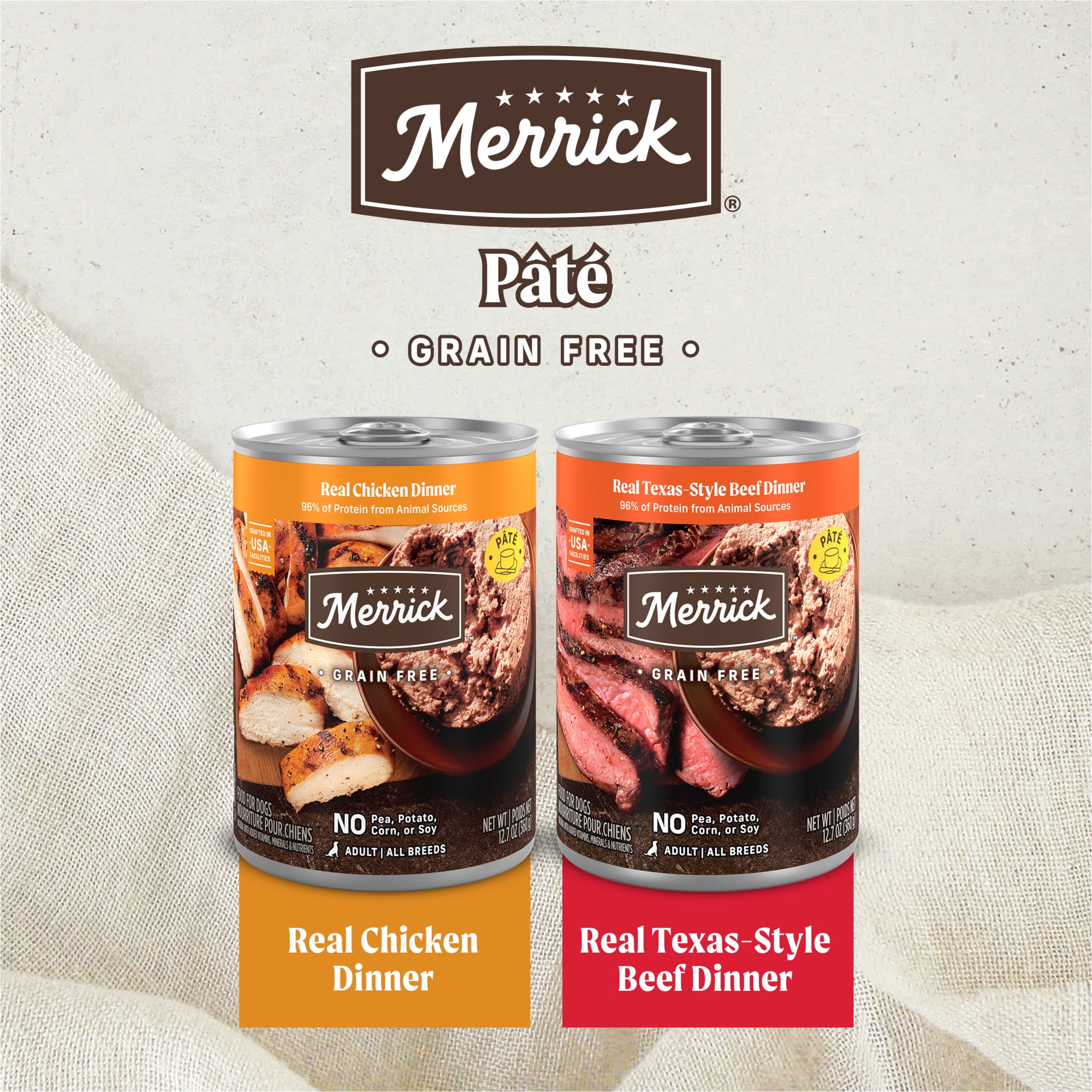 Merrick Grain Free Wet Dog Food for Adults, Real Chicken & Texas Beef, 12.7 oz Cans