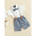 thumbnail image 4 of Elippeo Kid Long-Sleeve Tops 3M 6M 12M 18M 24M 3Y Suspender Pants Suit, Long Sleeve Lapel Neck Button Romper Shirt Casual Loose Spring Pants, 4 of 10