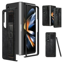 Mantto Folding Case for Samsung Galaxy Z Fold 4, Luxury PU Leather Dexterity Slim Thin Fit Case with Pen Holder Slot Wristband Strap Design Phone Cover, Soft Silicone Shockproof Anti-Drop Case,Black