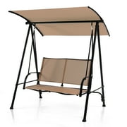 Costway 2-Seat Patio Swing Porch Swing with Adjustable Canopy for Garden Dark Beige