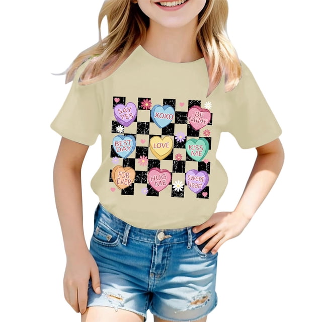 T-shirt Décontracté à Manches Courtes et Col Rond avec Imprimé Lettre pour Filles, Mode Quotidienne