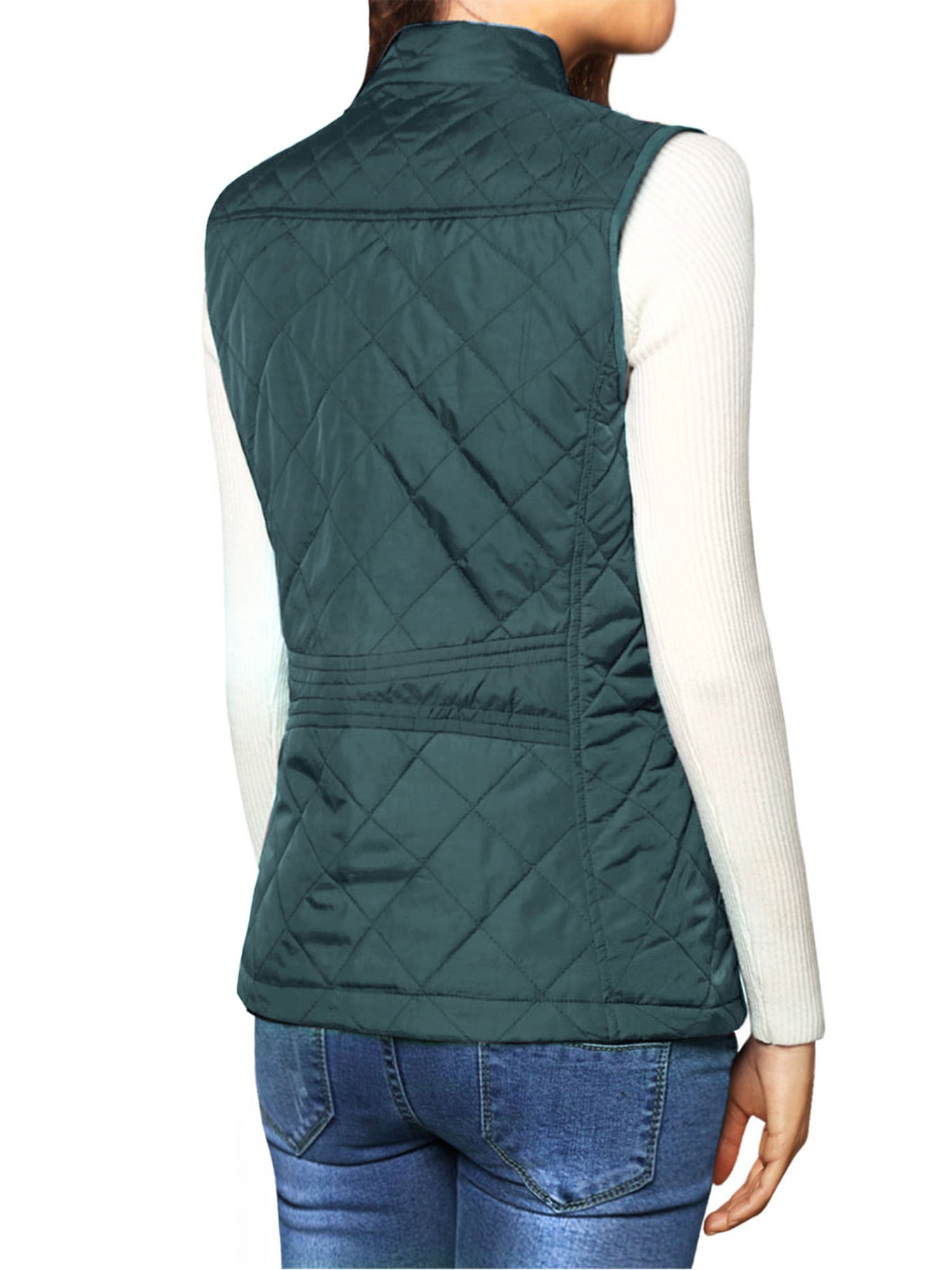 DARING DIVA Women's Zip Stand Collar Quilted Padded Vest M Forest Green