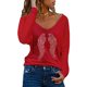 thumbnail image 2 of Camiseta de manga larga con cuello en V para mujer a la moda, blusa suelta con estampado de otoño Fridja  bvmnju4509, 2 of 5
