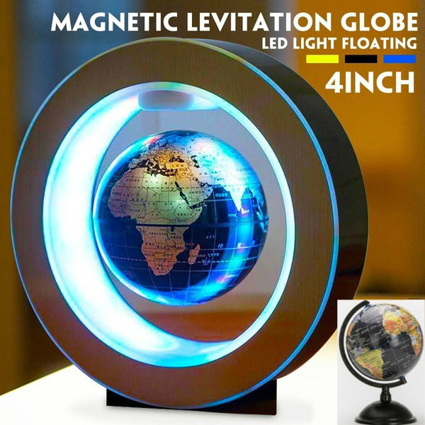 4" Floating Magnetic Levitation LED Light Earth Globe World Map Rotating O Shape 