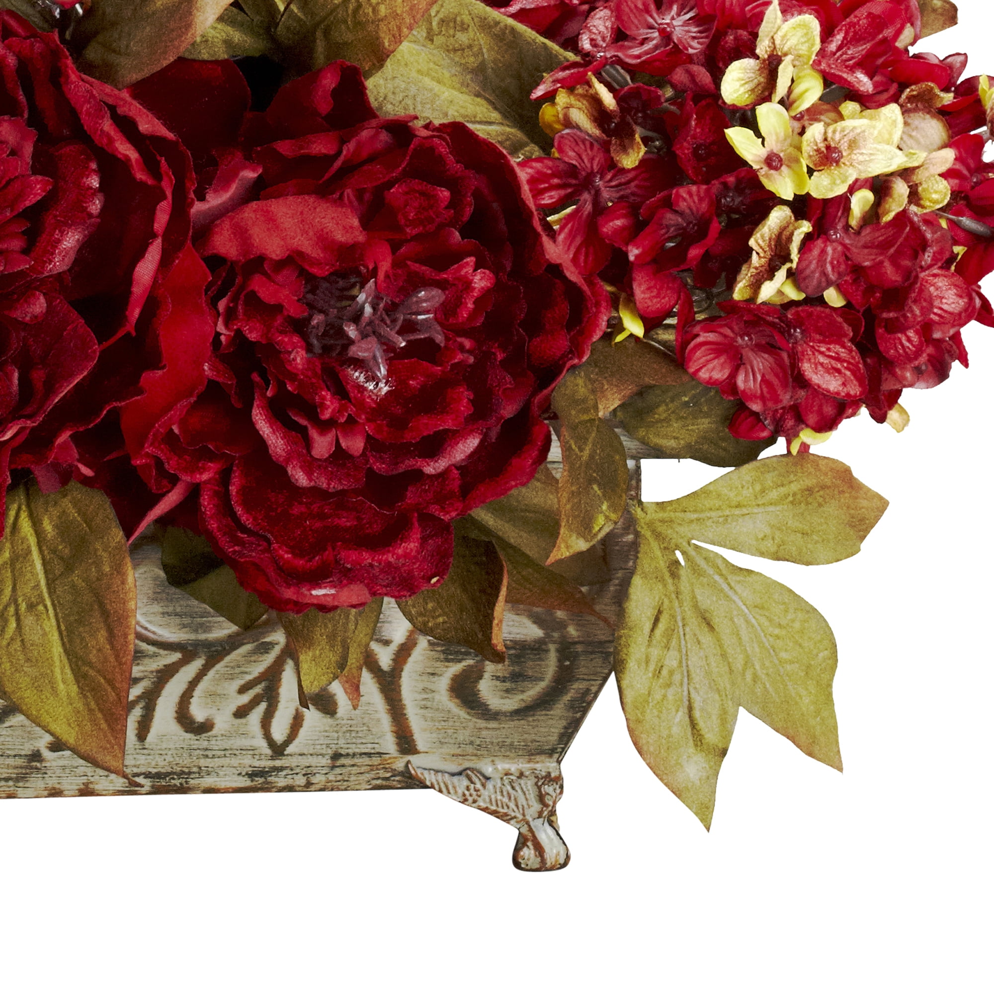 Nearly Natural Peony & Hydrangea Artificial Flower Arrangement, Red