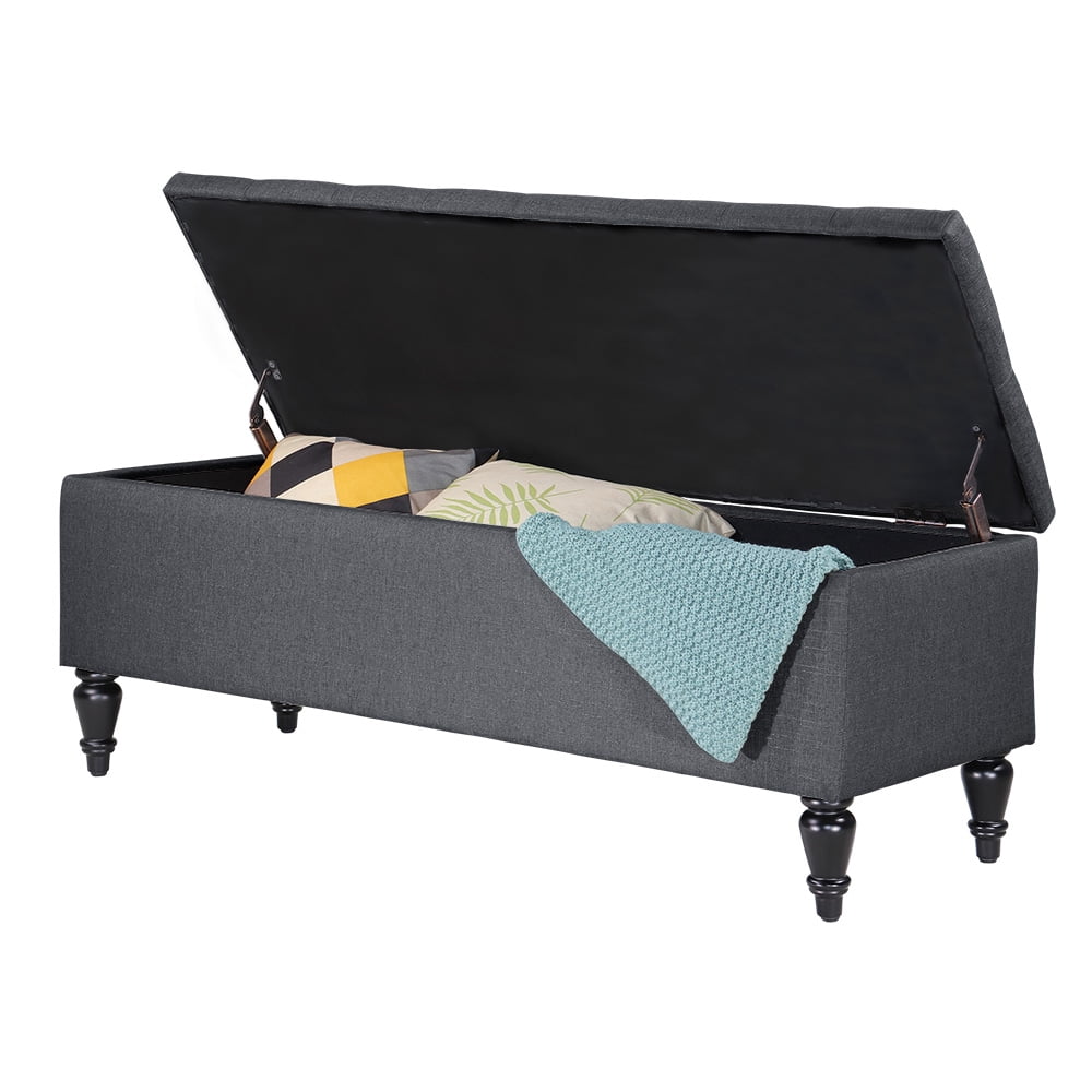 ABBLE W 45 in. x H 17.3 in. Gray Fabric Upholstered Storage Bench with Button-Tufted Seat