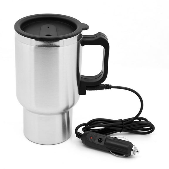 AREALER Car Electric Kettle Stainless Steel In-car Kettle Travel Thermoses Heating Water Bottle Heating Cup with Indicator Light Powered by Lighter Base for Water Tea Coffee Milk Car Kettle Thermo