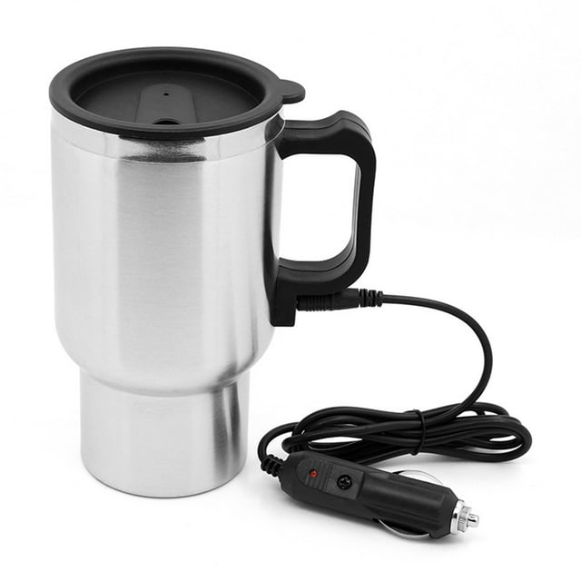 Car Electric Kettle Stainless Steel In-car Kettle Travel Thermoses Heating Water Bottle Heating Cup with Indicator Light Powered by Lighter Base for Water Tea Coffee Milk Car Kettle