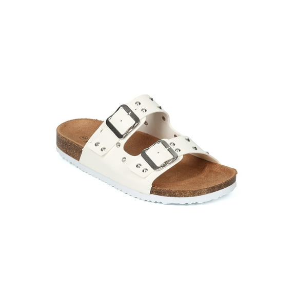 New Women Leatherette Studded Double Buckle Footbed Sandal - 17904 By AMS