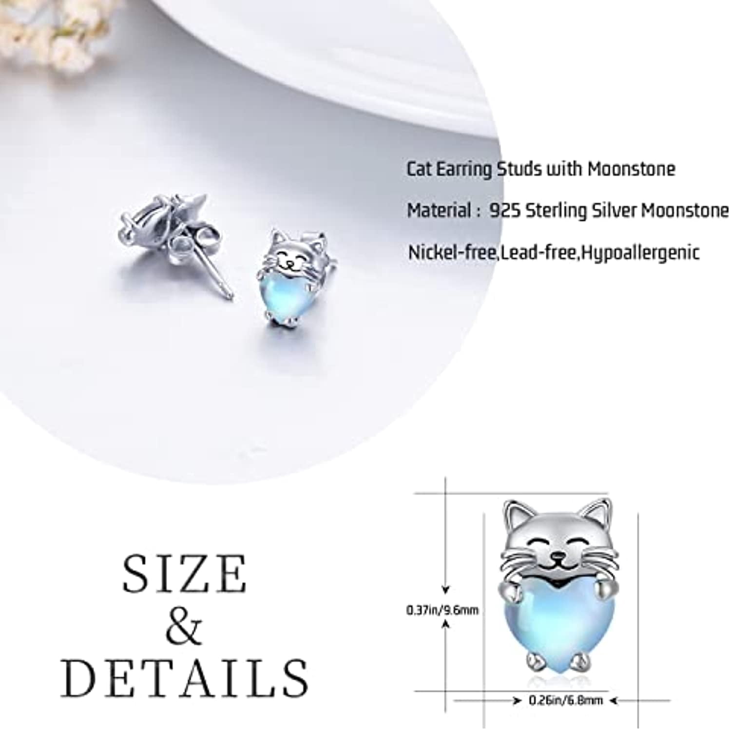 Midir&Etain Cat Earrings 925 Sterling Silver Cat Stud Earrings Crystal Earrings Cute Animal Earrings Low Allergy Cat Stud Earrings Cat Jewelry Women's Gift