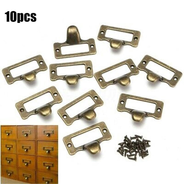 Antique Brass 10 PCS Label Pulls Antique Style Cabinet Cupboard Drawer Durable Label Name Card Holder Tag File