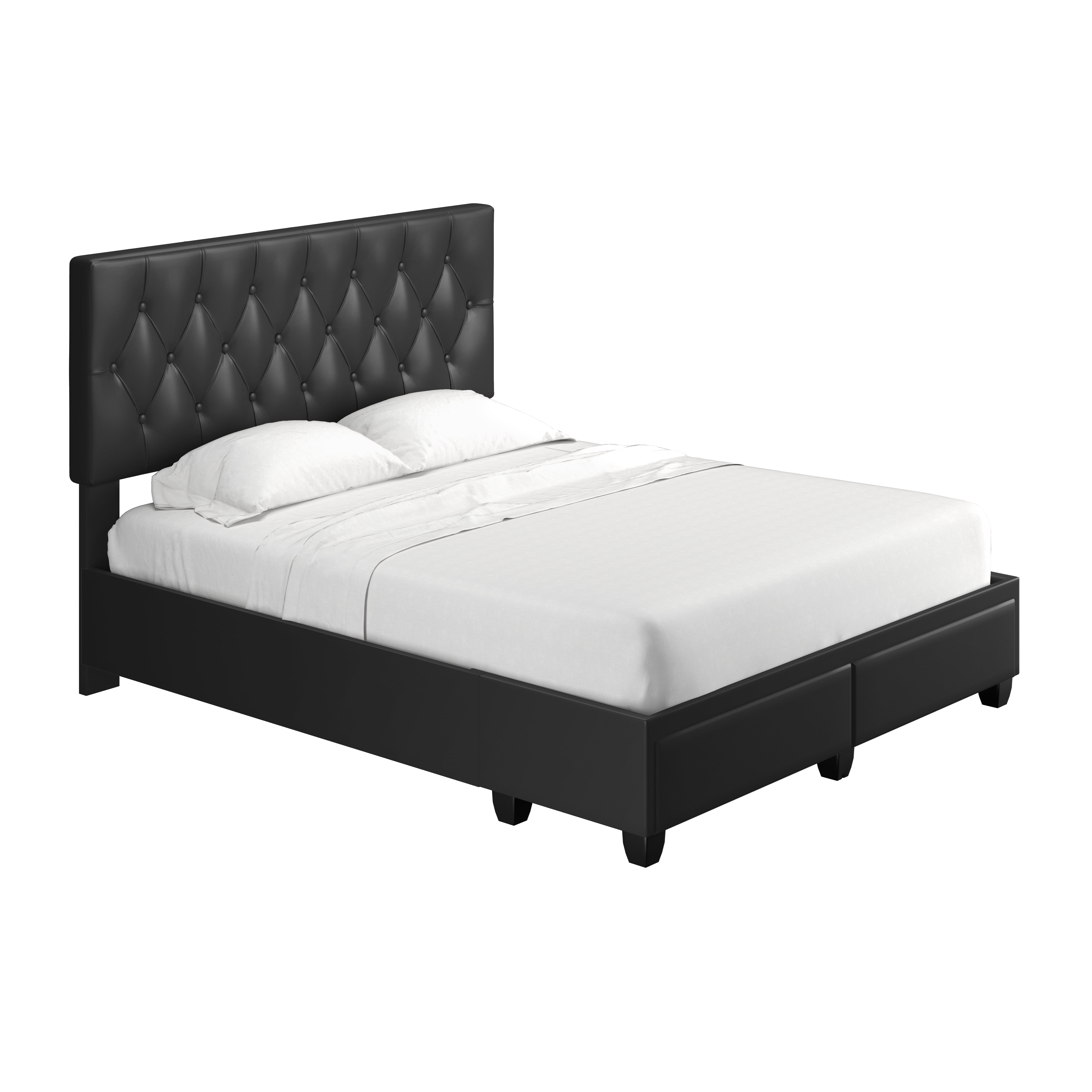 Boyd Sleep Verona Faux Leather Upholstered Tufted Platform Storage Bed Frame, Queen, Black