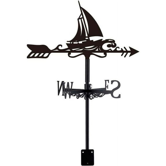 Weathervane for DIY Roof Mount Vintage Sailboat Garden Stake Weathervanes Metal Wind Direction Indicator Wind Vane Signs for DIY Farmhouse Yard Outdoor Farm Barn Sheds Garden Patio Black