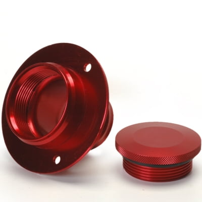 Red Anodized Straight Neck Aluminum Remote Fuel Filler With Billet Aluminum Cap For 2.0 Inch Hose