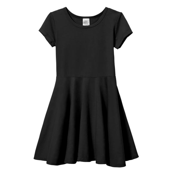Made in USA Girls Soft Cotton Jersey Short Sleeve Twirly Dress | Black