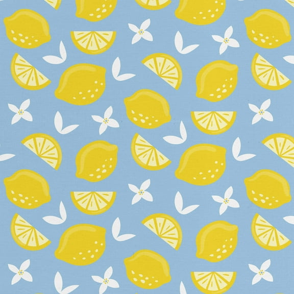 David Textiles 44" x 2 Yards Poly-Cotton Lemon Toss Pre-Cut Fabric, Blue
