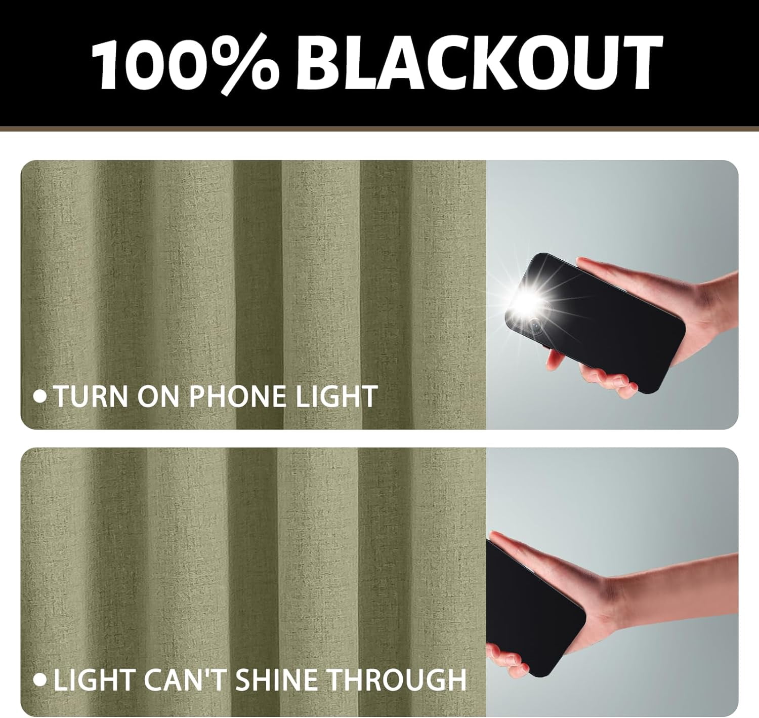 Yakamok Sage Green Linen Curtains 100% Blackout 84 Inches Long,Room Darkening Textured Curtains for Living Room Thermal Grommet Bedroom Curtains 2 Panels with Greyish White Liner