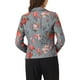 thumbnail image 3 of Blazer ajustado para mujer INSPIRE CHIC con solapa de muesca, estampado, chaqueta de traje de trabajo abierta, talla XL, gris-floral, 3 of 6