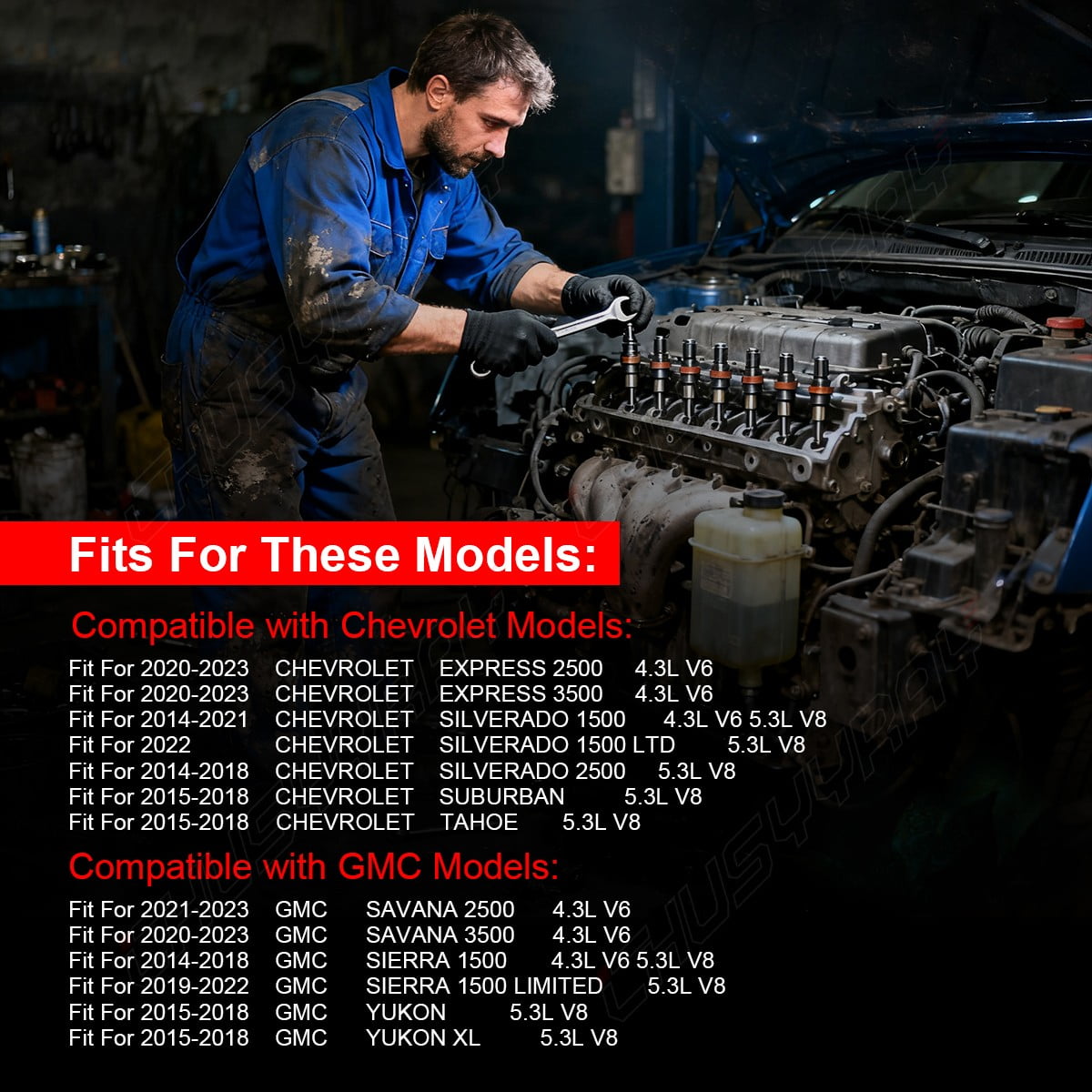 8-Pack Fuel Injectors for 2014-2023 Chevy Silverado GMC Sierra 1500, Express Savana 4.3 5.3
