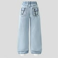 thumbnail image 5 of Staki Little Girl Jeans Girl's Washed Jean Elastic Waist Denim Pants Straight Leg Trousers with Pockets 5-13Y(Light Blue,9-10 Years), 5 of 9