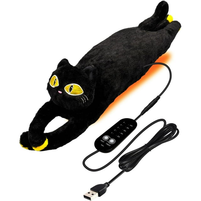 Biwat Cat Heating Pad for Period Cramps 5 Heat Settings Auto Shut Off USB Portable Electric Heat Pad Soft Thick Fuzz Stuffed Animal Cute Kitty Warmer for Body Pain Relief Comfort Accompany Help Relax