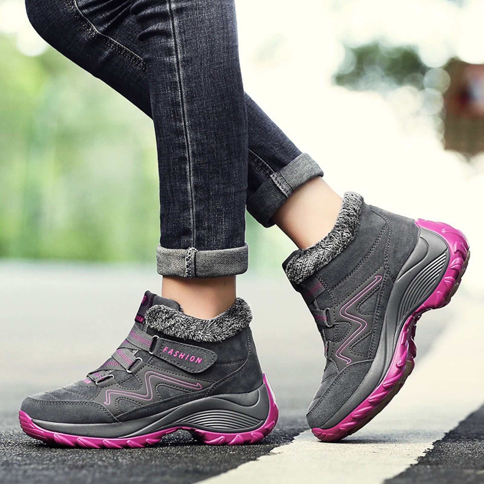 CAICJ98 Women’s Winter Boots Warm Lined Ankle Shoes Water Resistant Hiking Booties Non Slip Sole Winter Boots Women (Grey,Size 7.5)