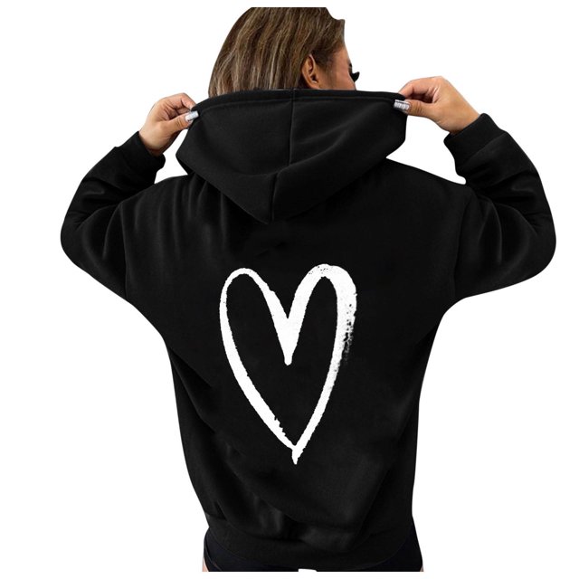 Sudadera con capucha Gibobby para Mujer Corazón suelto Impreso Manga larga O Cuello negro L