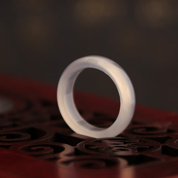 Zhuge 2Pcs Agate Band Rings for Women, Smooth,Inner diameter 15-18mm,White