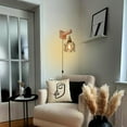 thumbnail image 5 of FSLiving Boho Style Wooden Handle Wall Sconce Adjustable Height Hanging Light with 8.2ft Plug-in UL Brown Twisted Cord, Dimmable Farmhouse Wall Mounted Lighting Fixtures for Home Decor - 1 Light, 5 of 8