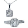thumbnail image 1 of 1ct Princess Cut Diamond Halo Ring & Pendant Set 14K White Gold, 1 of 4