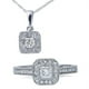 1ct Princesse Coupe Diamant Halo Bague & Pendentif Serti 14K Or Blanc – image 1 sur 4