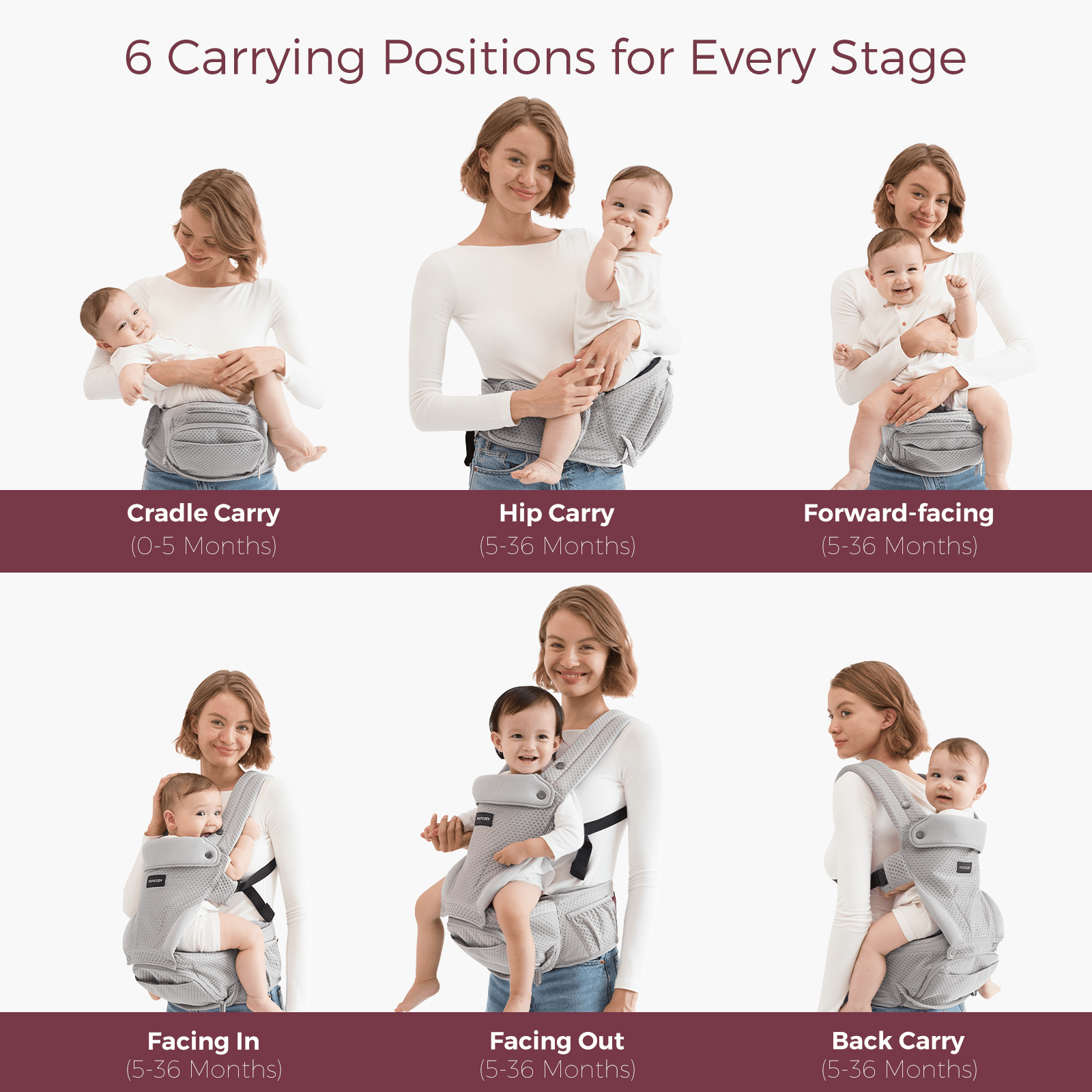 Momcozy Baby Carrier with Hip Seat, 2-in-1 Detachable Infant Hip Seat Carrier for Toddlers up to 44lbs. Breathable for Hands-Free Carrying. Fits Waist Sizes up to 47 Inches for Mom & Dad
