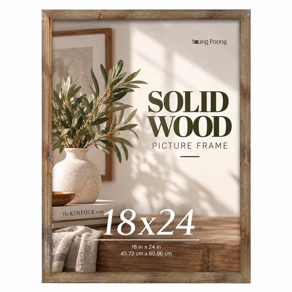 Young Poong 18 x 24 Solid Wood Picture Frame, Gallery Wall Poster Frames, Brown