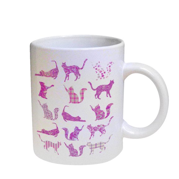 KuzmarK Coffee Cup Mug Pearl Iridescent White - Kitty Cat Pink