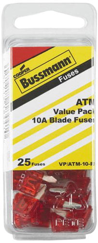 Pack of 25 VP/ATM-10-RP Bussmann Red 10 Amp Fast Acting ATM Mini Fuse, 