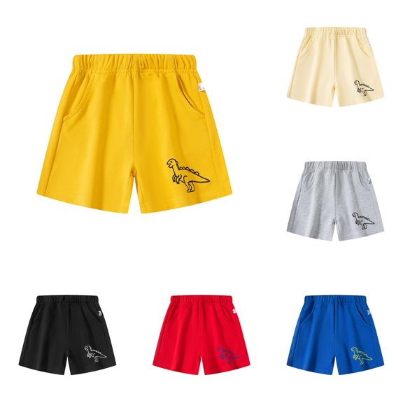 SGMVNU Boys Shorts Elastic Waist Cotton Shorts with Embroidery, Summer Casual Athletic Play Shorts for Baby Toddler Kids, Size 4-5 Years, Yellow