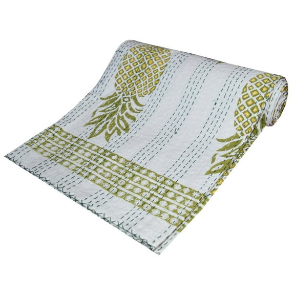 Pineapple Fruit Quilt Queen Kantha Quilt White Quilt Kantha Bedspread Cotton Blanket Indian Bed Cover Bohemian Quilt Kantha Quilt Queen Size