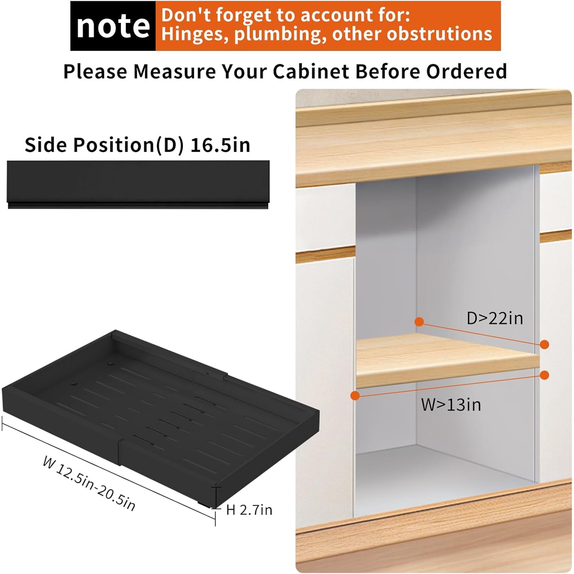 Pull out Cabinet Organizer, Expandable(12.6"-20.5") Pull Out Drawers for Cabinets with Adhesive Nano Film for Pots, Roll out Shelf Storage for Kitchen Base Cabinet Organization,Black