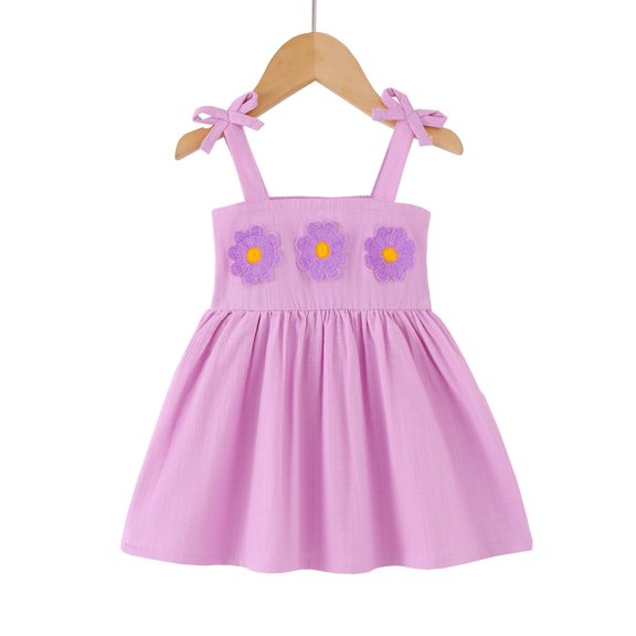 12 Months Baby Girls Dress 18 Months Girls Sleeveless Dress Flower Solid Color Toddler Girls Off-the-shoulder Summer Suspender Dress Purple